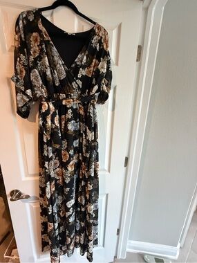Baltic Born Black Floral Maxi Dress with Belt